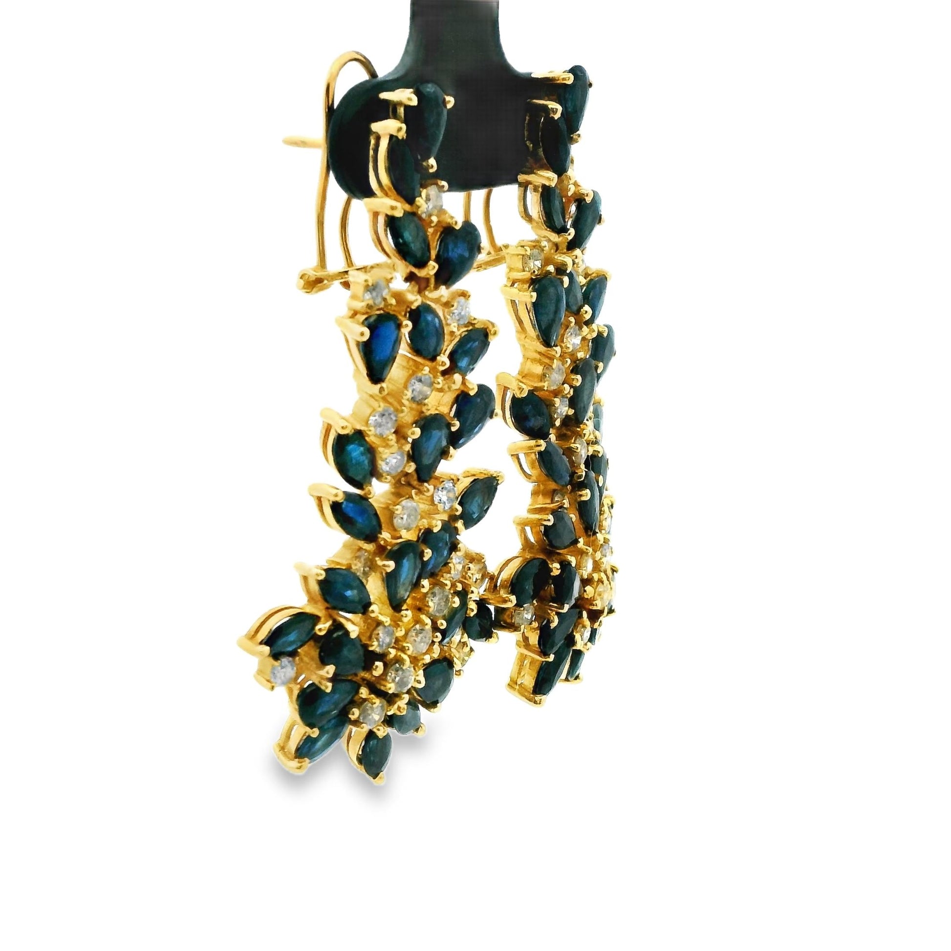 4.8cttw Blue Sapphire & 1.2cttw. White Diamond Drop Earrings in 14k Yellow Gold