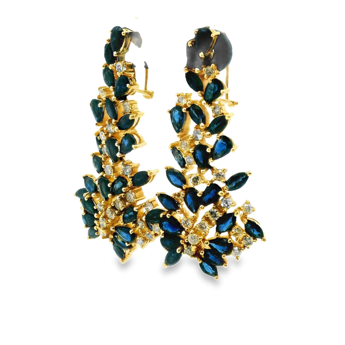 4.8cttw Blue Sapphire & 1.2cttw. White Diamond Drop Earrings in 14k Yellow Gold