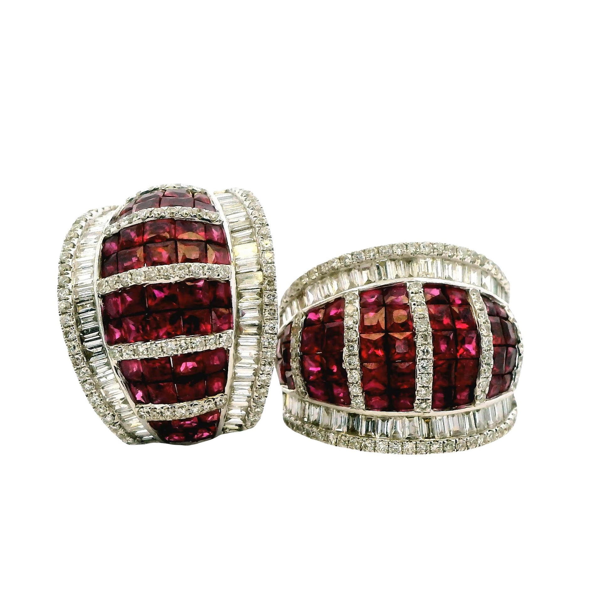 5.76cttw. Ruby & 2.56cttw. White Diamond Earrings in 18k White Gold 16.31g.