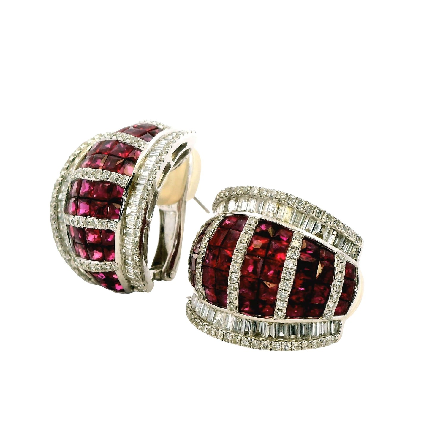 5.76cttw. Ruby & 2.56cttw. White Diamond Earrings in 18k White Gold 16.31g.