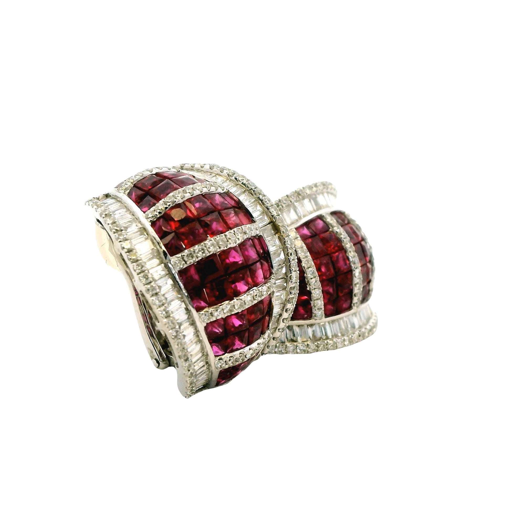 5.76cttw. Ruby & 2.56cttw. White Diamond Earrings in 18k White Gold 16.31g.
