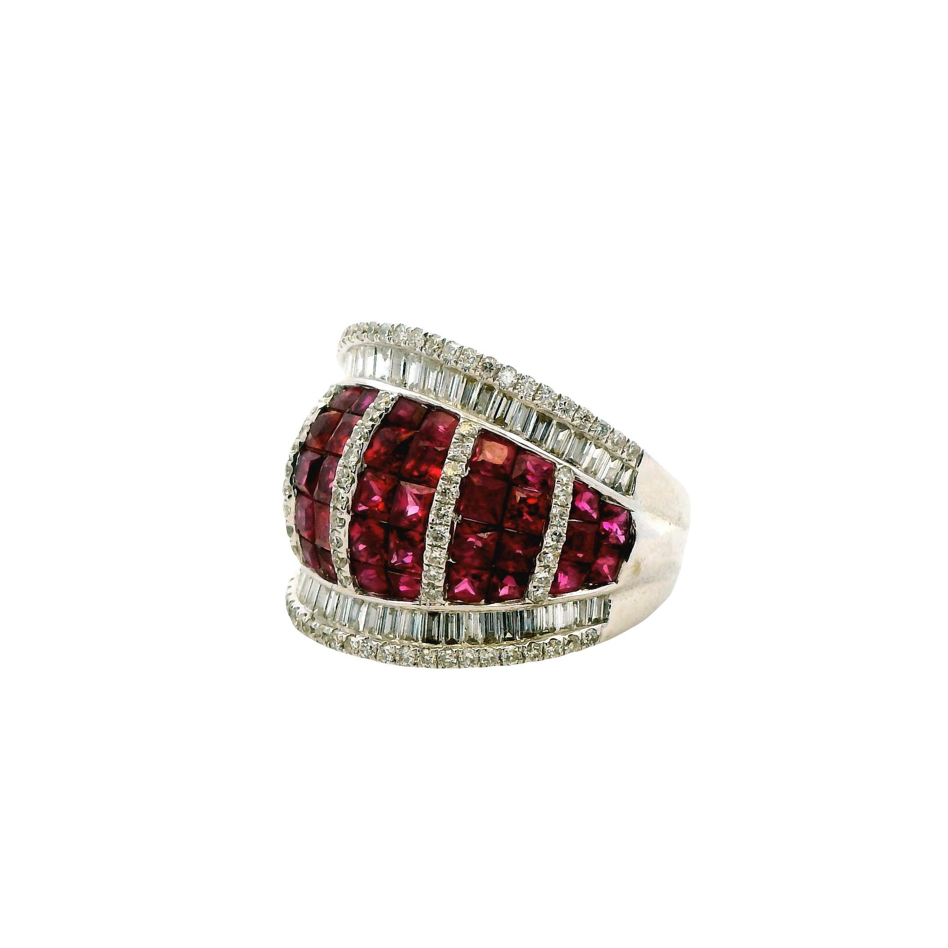 3.05cttw Ruby & 1.15cttw White Diamond Ring in 18k White Gold 10.79g. 6.75US
