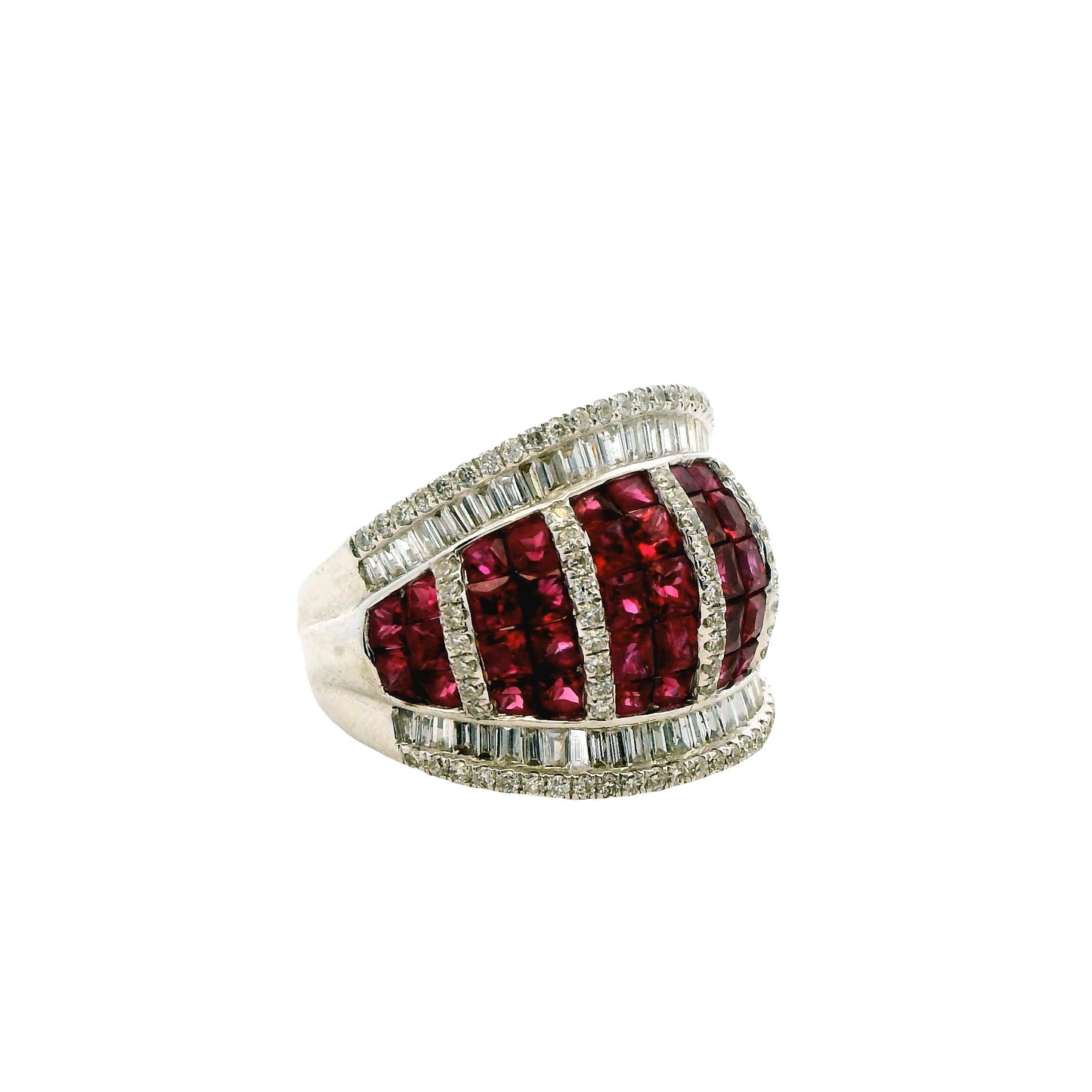 3.05cttw Ruby & 1.15cttw White Diamond Ring in 18k White Gold 10.79g. 6.75US