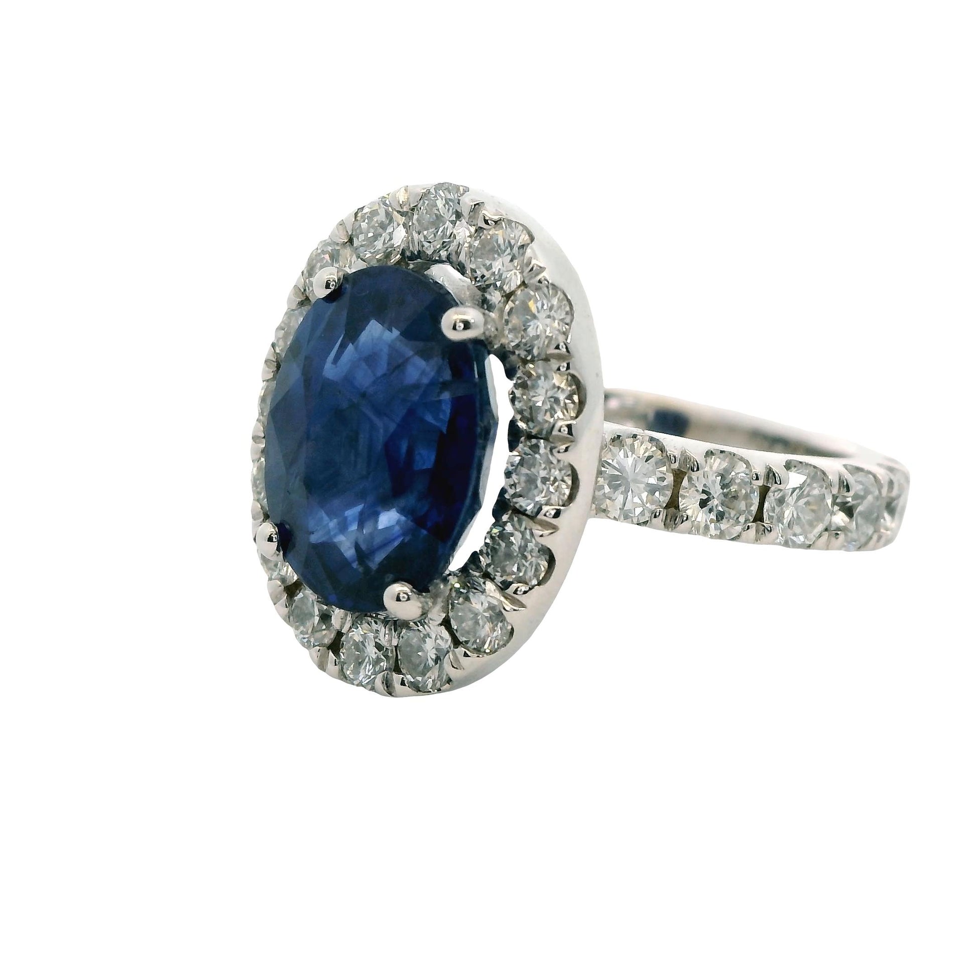 5.73ct Blue Sapphire & 2.20cttw. White Diamond Ring 7US 8.87g.