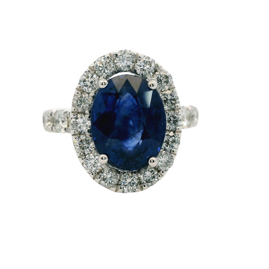5.73ct Blue Sapphire & 2.20cttw. White Diamond Ring 7US 8.87g.