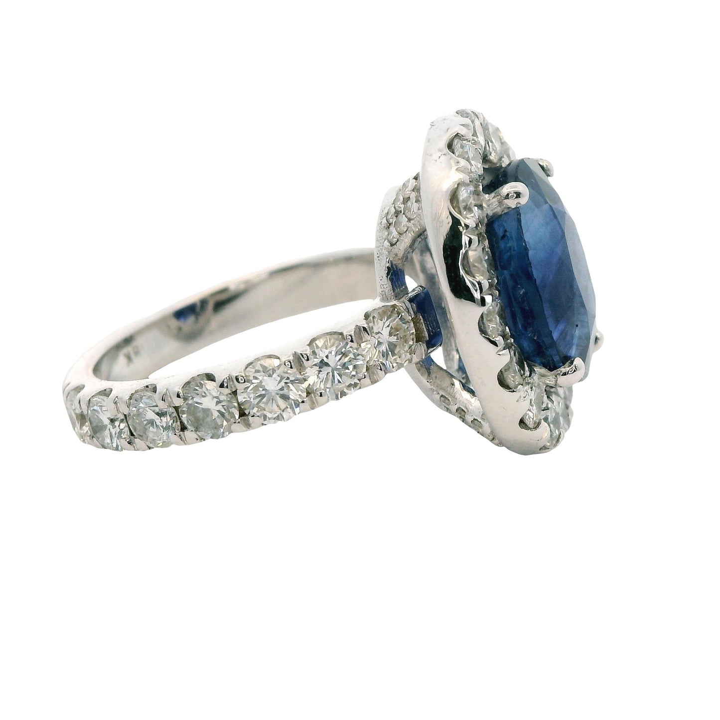 5.73ct Blue Sapphire & 2.20cttw. White Diamond Ring 7US 8.87g.