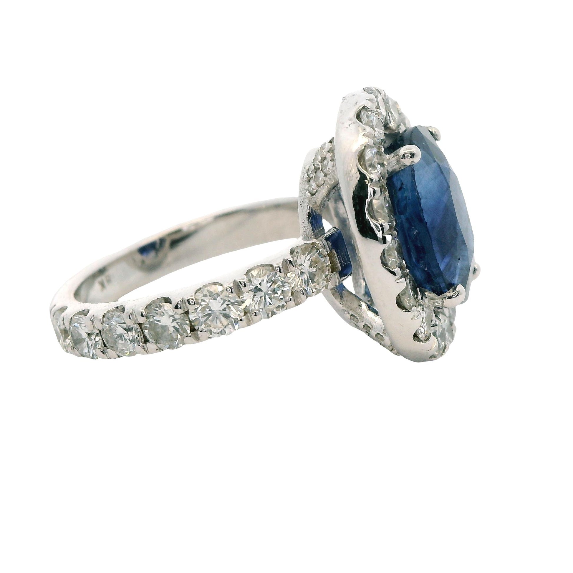 5.73ct Blue Sapphire & 2.20cttw. White Diamond Ring 7US 8.87g.