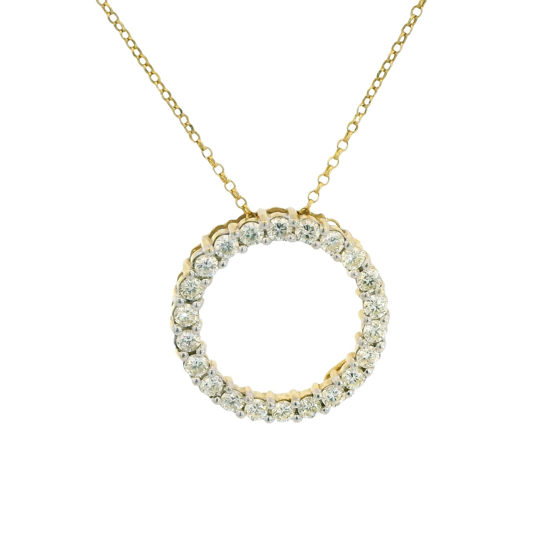 2cttw. White Diamond Circle Pendant Necklace in 14k Yellow Gold 18"