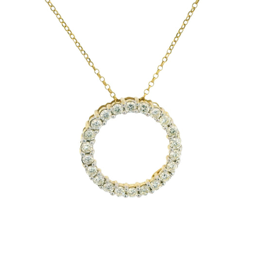 2cttw. White Diamond Circle Pendant Necklace in 14k Yellow Gold 18"