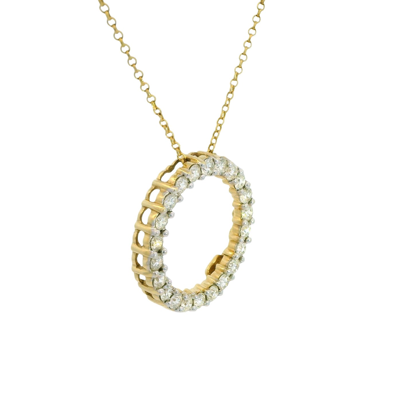 2cttw. White Diamond Circle Pendant Necklace in 14k Yellow Gold 18"
