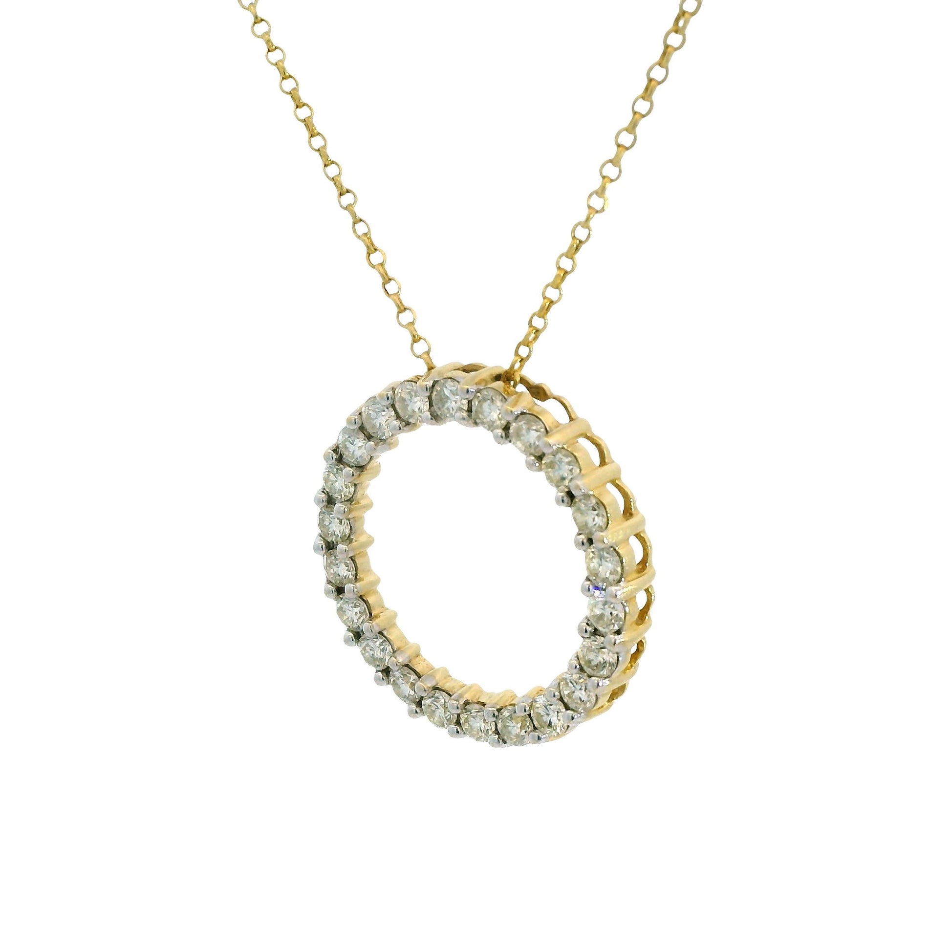 2cttw. White Diamond Circle Pendant Necklace in 14k Yellow Gold 18"
