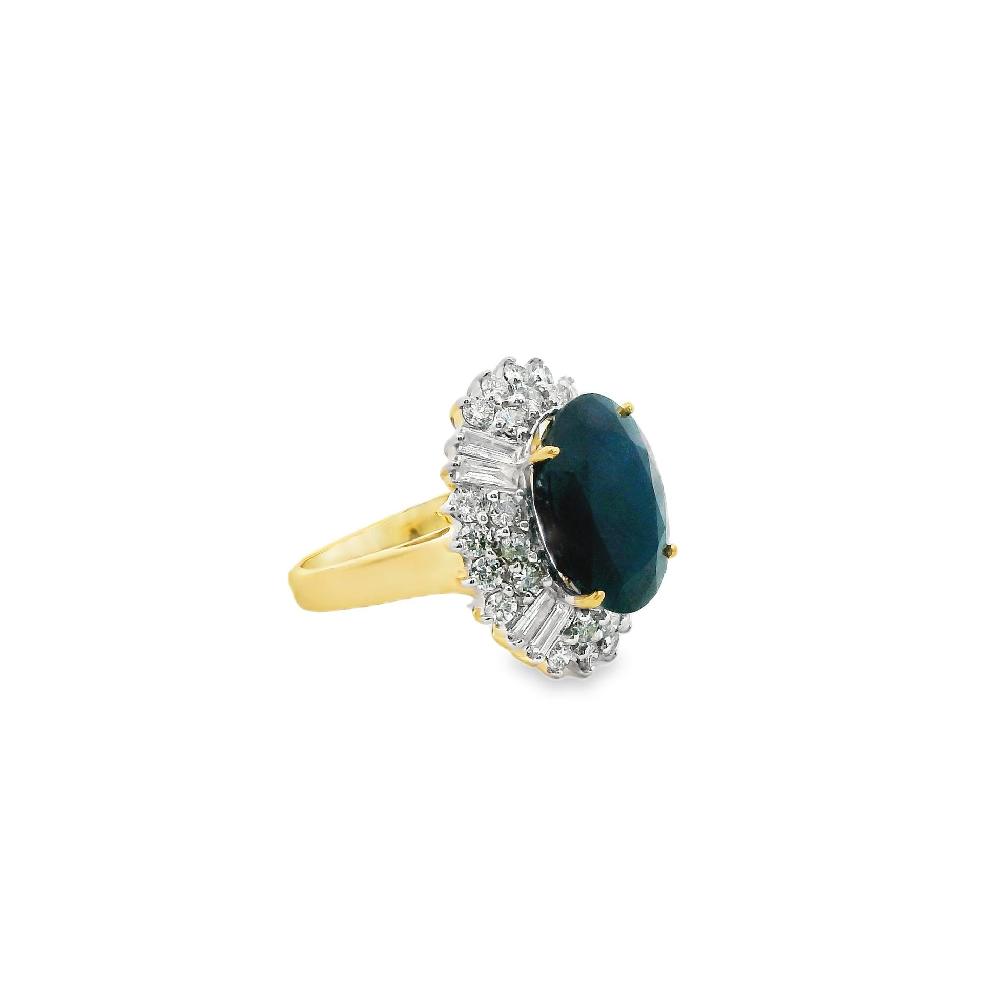 7.40ct. Blue Sapphire & White Diamond Cocktail Ring in 18k Yellow Gold 5.75US