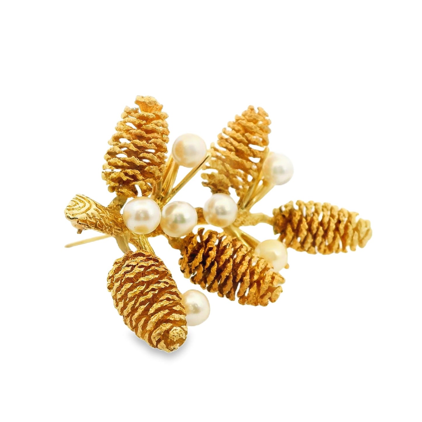 14k Yellow Gold Pine Cones Brooch Branch 26.02g.