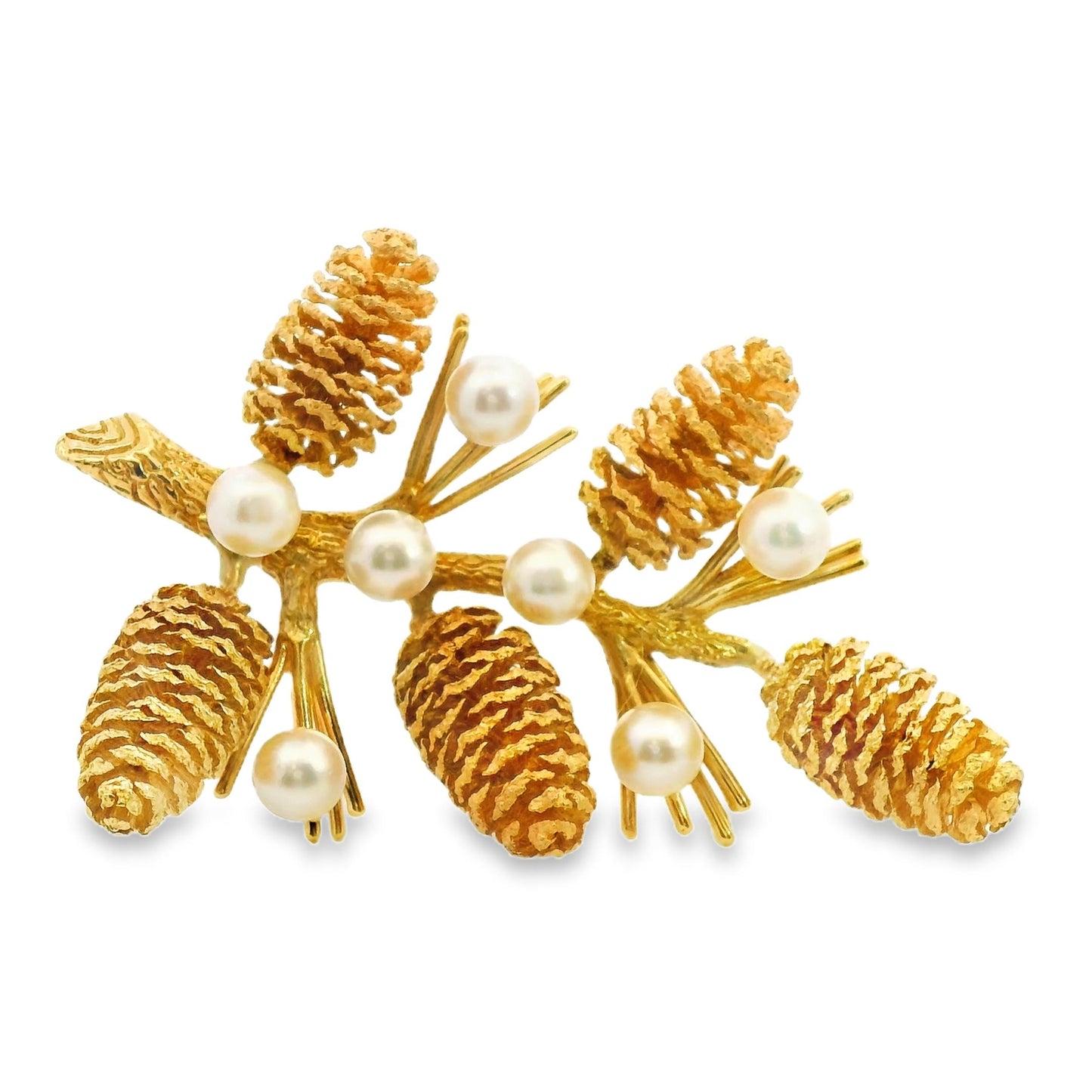 14k Yellow Gold Pine Cones Brooch Branch 26.02g.