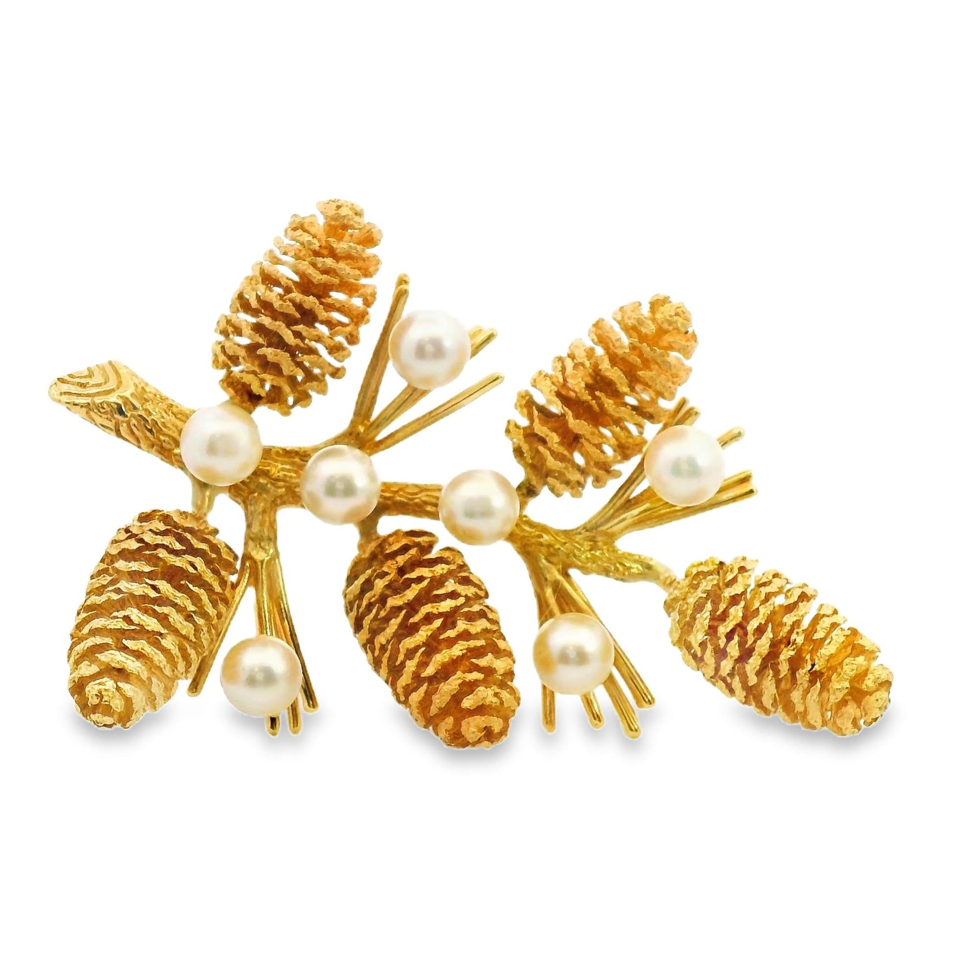 14k Yellow Gold Pine Cones Brooch Branch 26.02g.