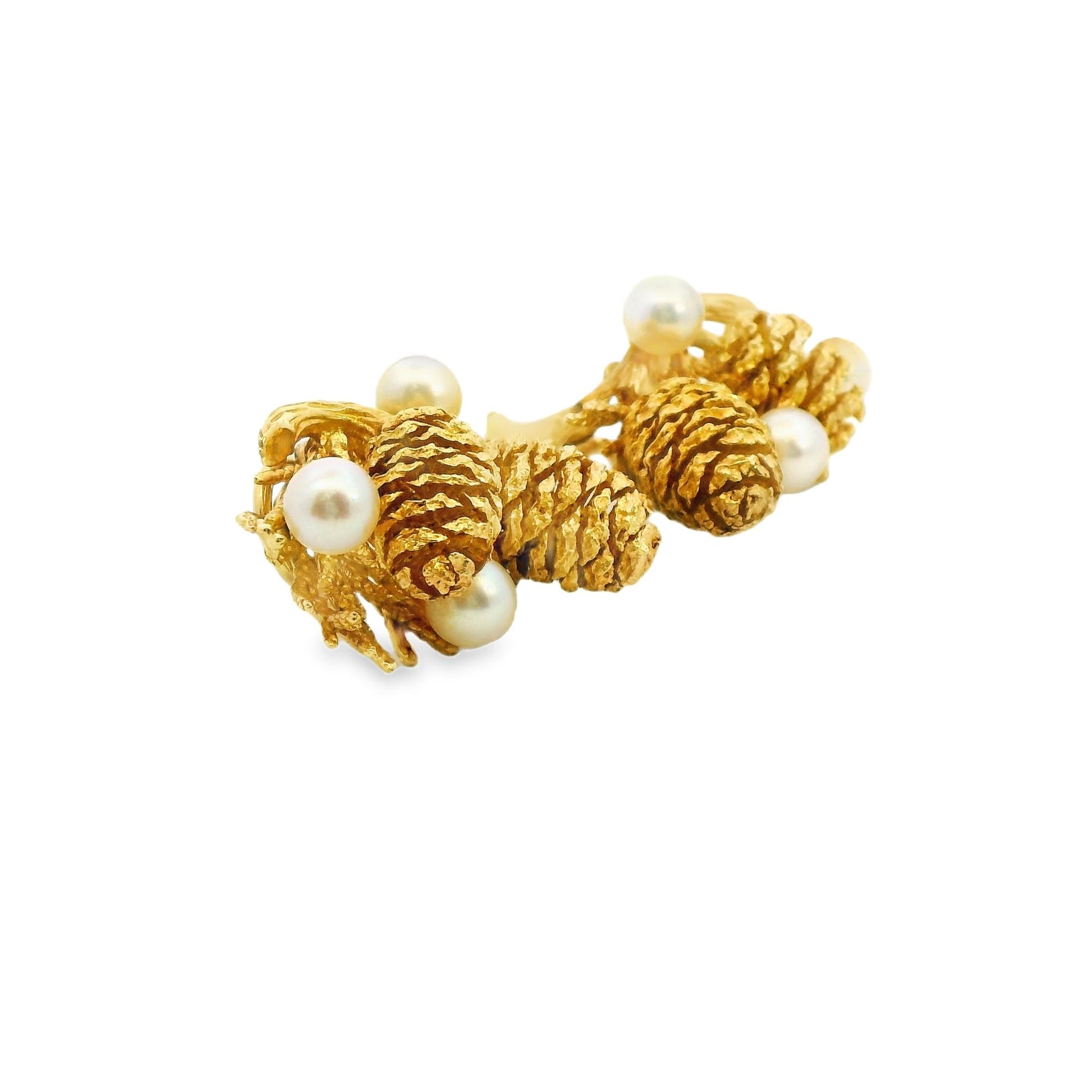 14k Yellow Gold Pine Cones Earrings with Pearls 20.54g.