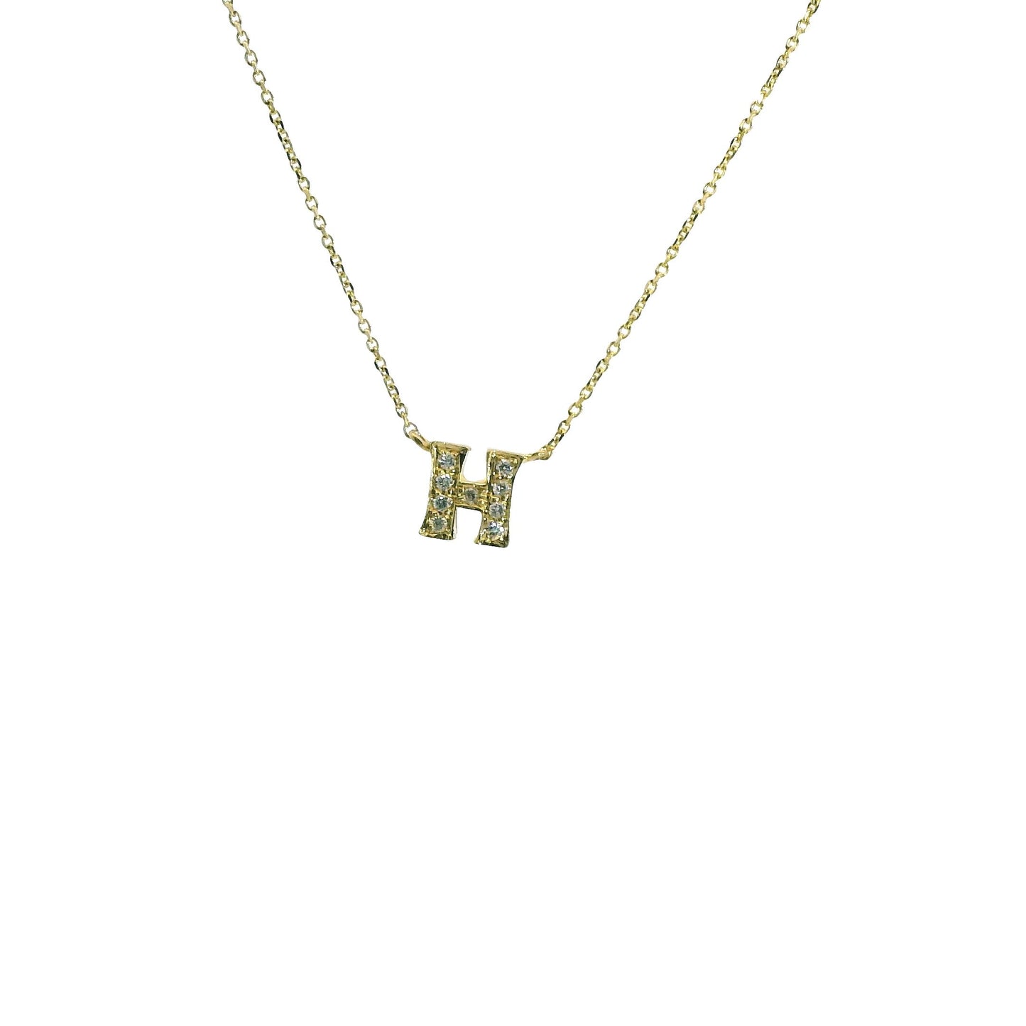 14k Yellow Gold "H" Diamond Pendant Necklace 1.97g. 16"