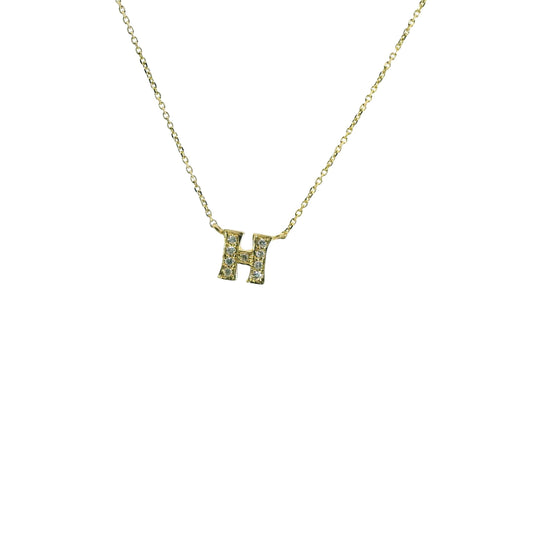 14k Yellow Gold "H" Diamond Pendant Necklace 1.97g. 16"