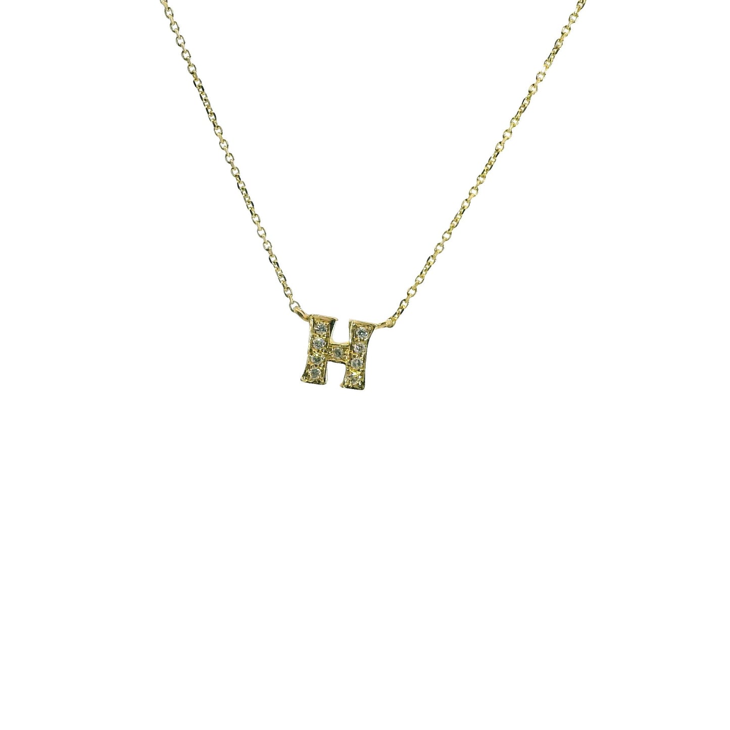 14k Yellow Gold "H" Diamond Pendant Necklace 1.97g. 16"
