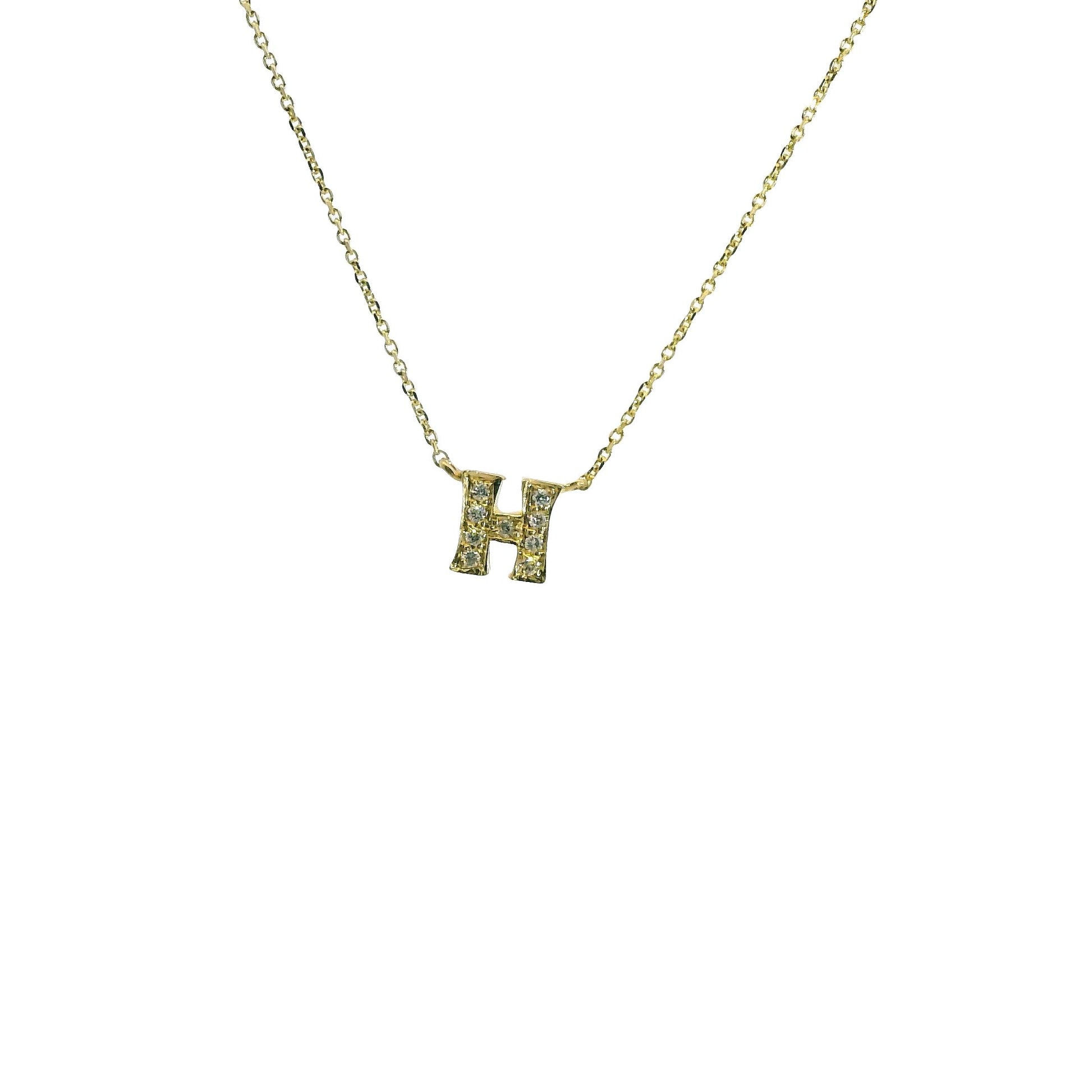 14k Yellow Gold "H" Diamond Pendant Necklace 1.97g. 16"