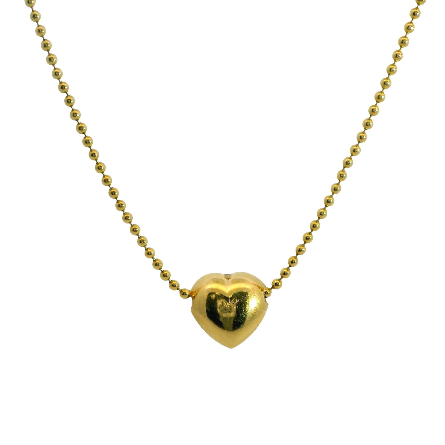 14k Yellow Gold Puffy Heart Pendant Necklace 14"
