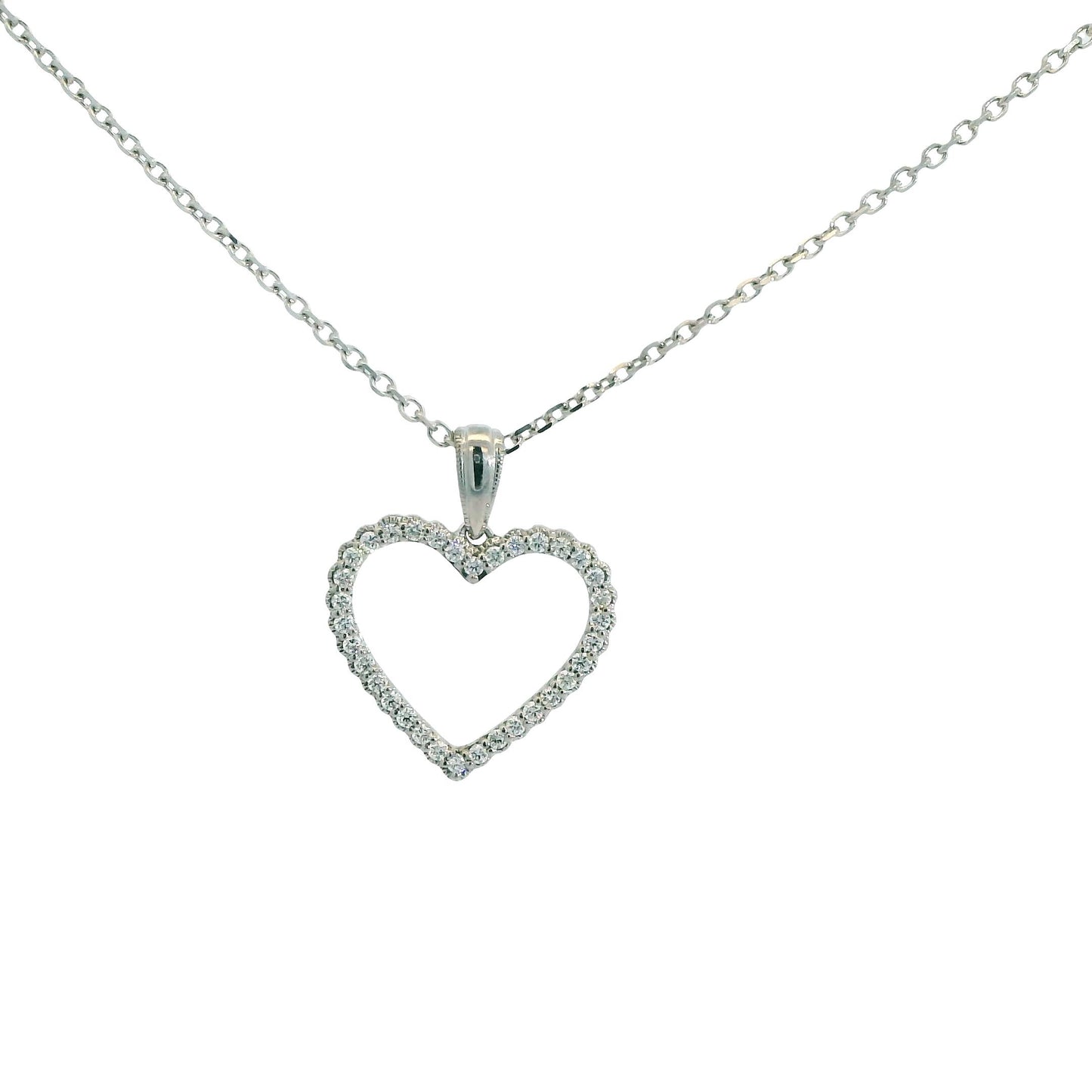 0.50cttw. White Diamond Heart Shape Pendant in 14k White Gold 18" 3.30g.