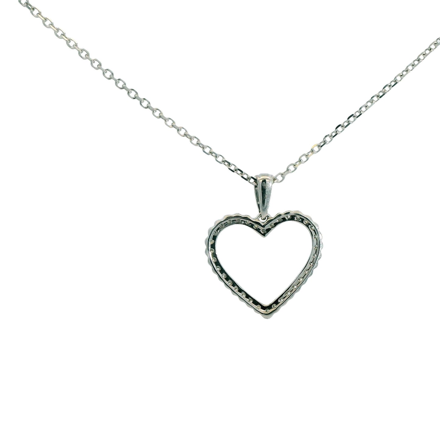 0.50cttw. White Diamond Heart Shape Pendant in 14k White Gold 18" 3.30g.