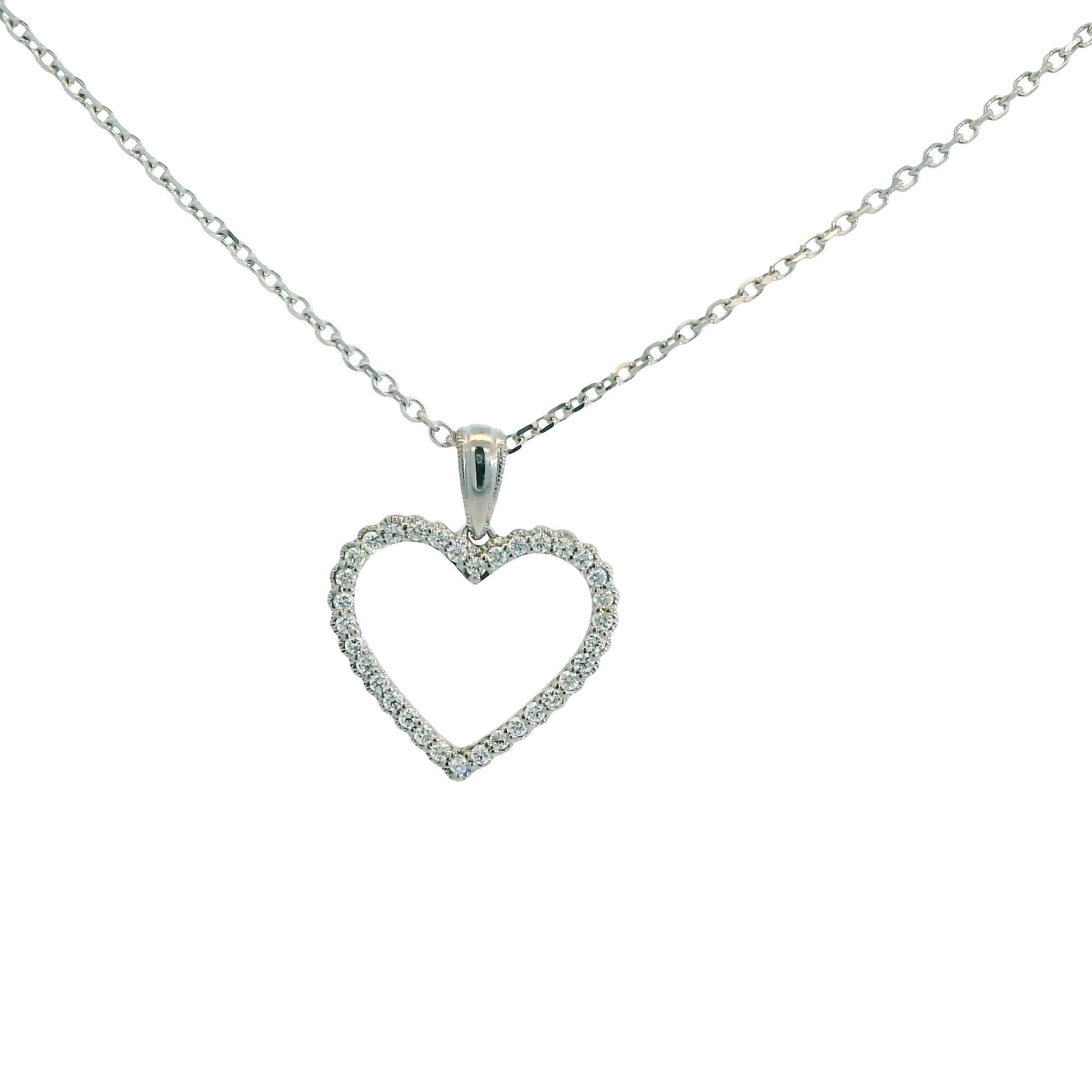 0.50cttw. White Diamond Heart Shape Pendant in 14k White Gold 18" 3.30g.