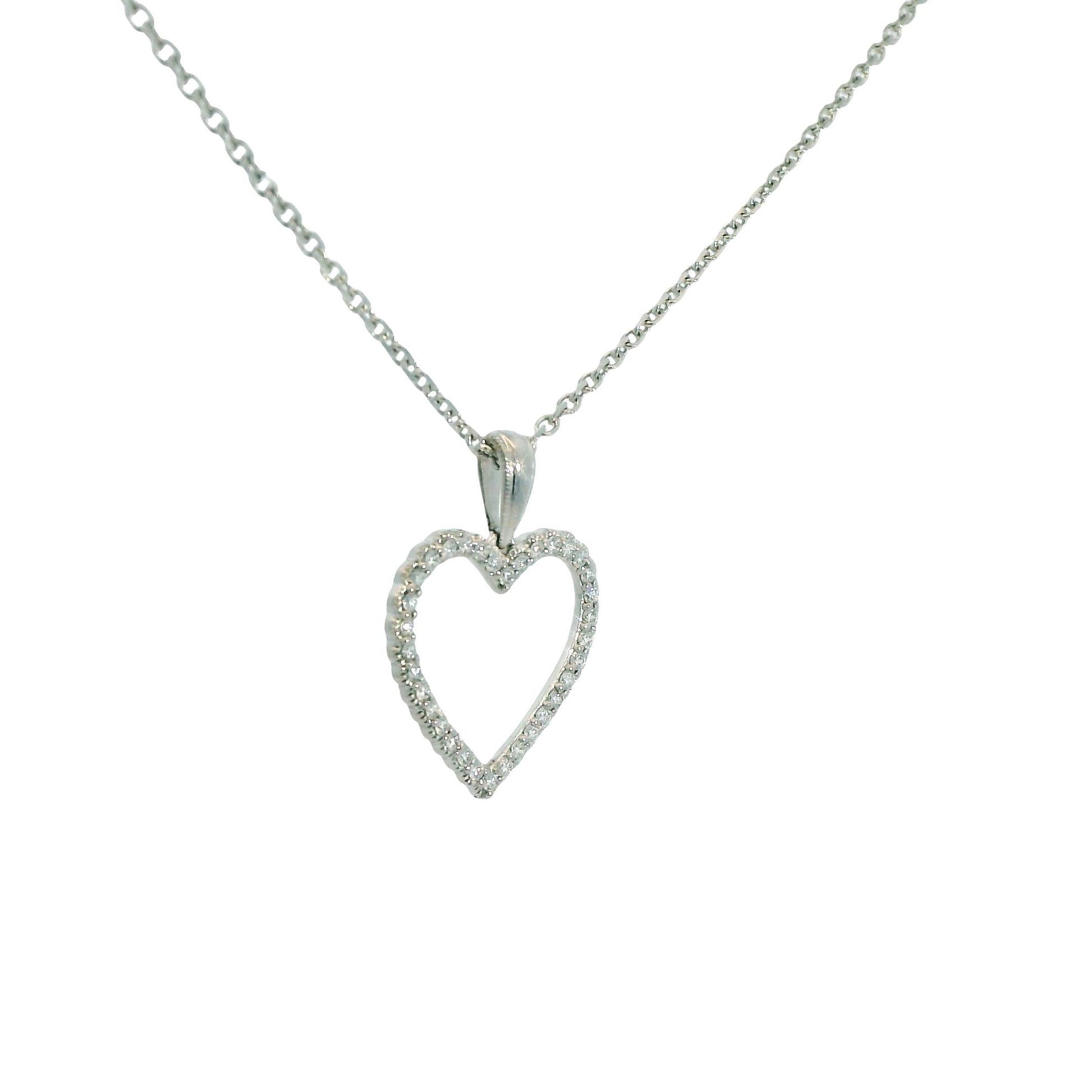 0.50cttw. White Diamond Heart Shape Pendant in 14k White Gold 18" 3.30g.