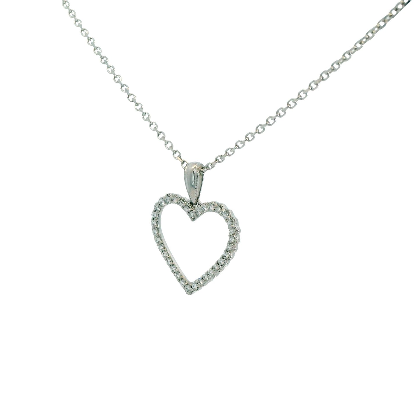 0.50cttw. White Diamond Heart Shape Pendant in 14k White Gold 18" 3.30g.