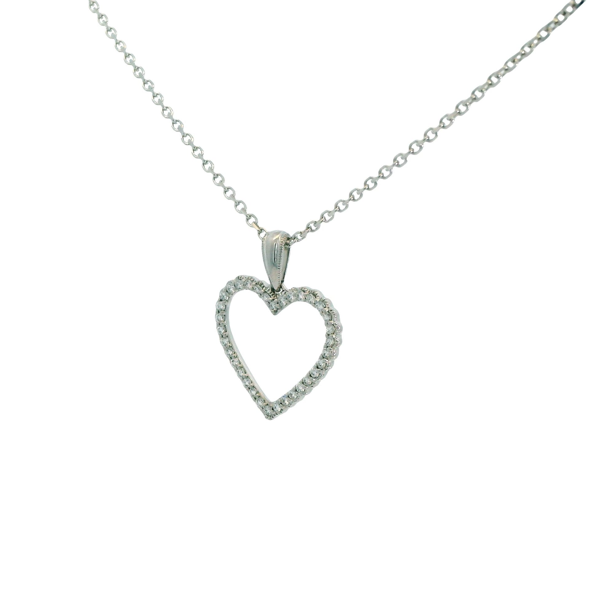 0.50cttw. White Diamond Heart Shape Pendant in 14k White Gold 18" 3.30g.
