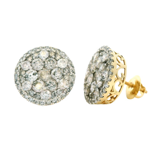2.65cttw. White Diamond Cluster Earrings in 14k Yellow Gold 3.92g.