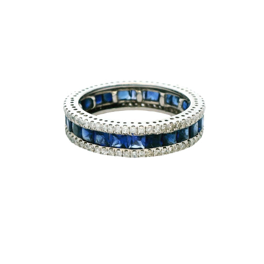 Sapphire & White Diamond Eternity Band Ring in 14k White Gold 3.44g. 6US