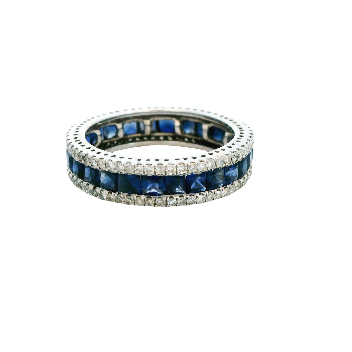 Sapphire & White Diamond Eternity Band Ring in 14k White Gold 3.44g. 6US