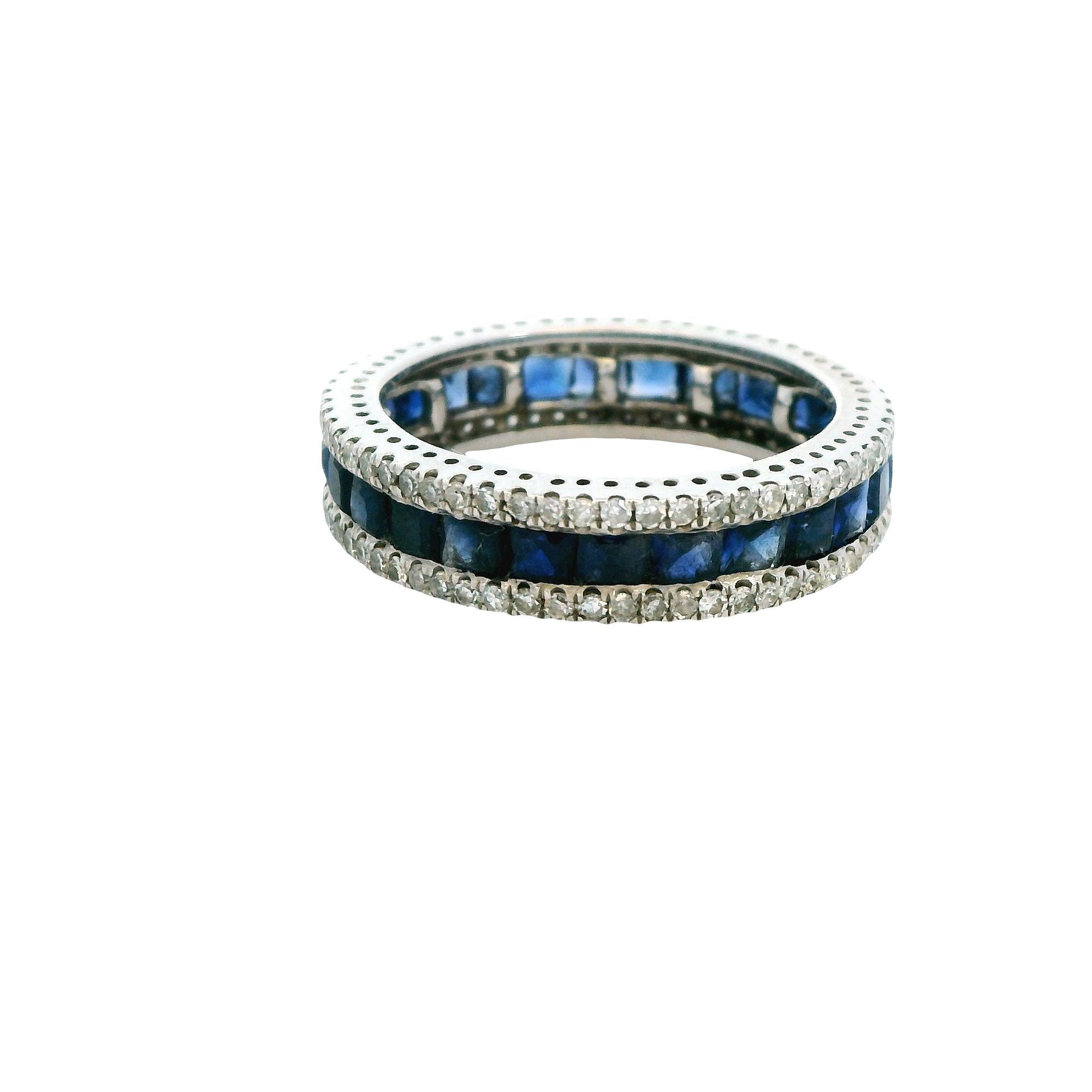 Sapphire & White Diamond Eternity Band Ring in 14k White Gold 3.44g. 6US