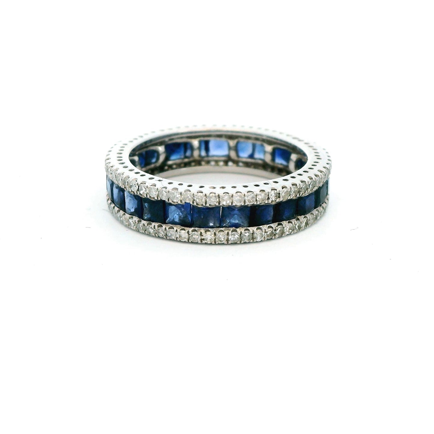 Sapphire & White Diamond Eternity Band Ring in 14k White Gold 3.44g. 6US