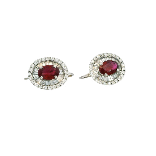 1.30cttw. Ruby & White Diamond Earrings in 18k White Gold 3.80g.