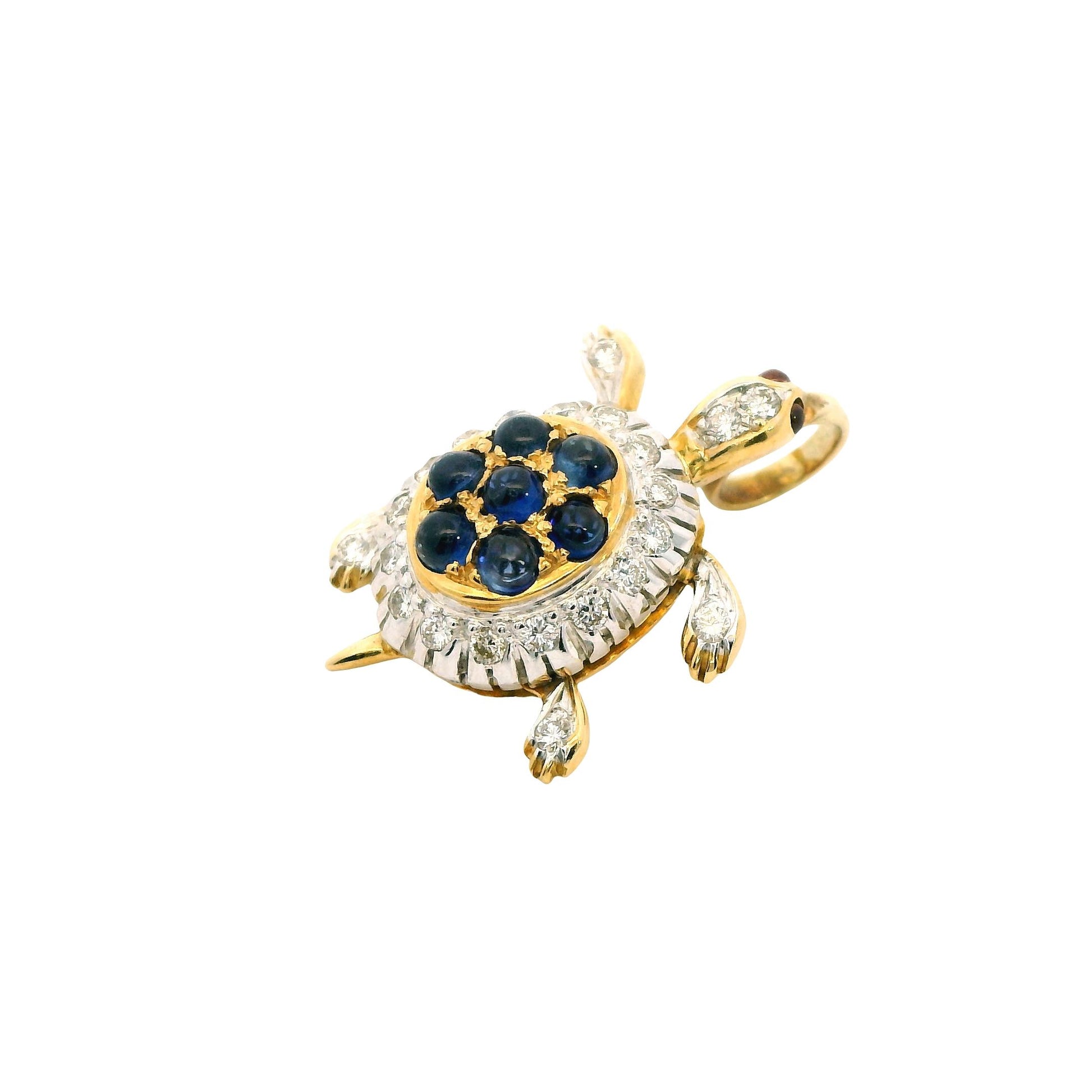 Blue Sapphire Turtle Charm in 18k Yellow & White Gold 3.21g.