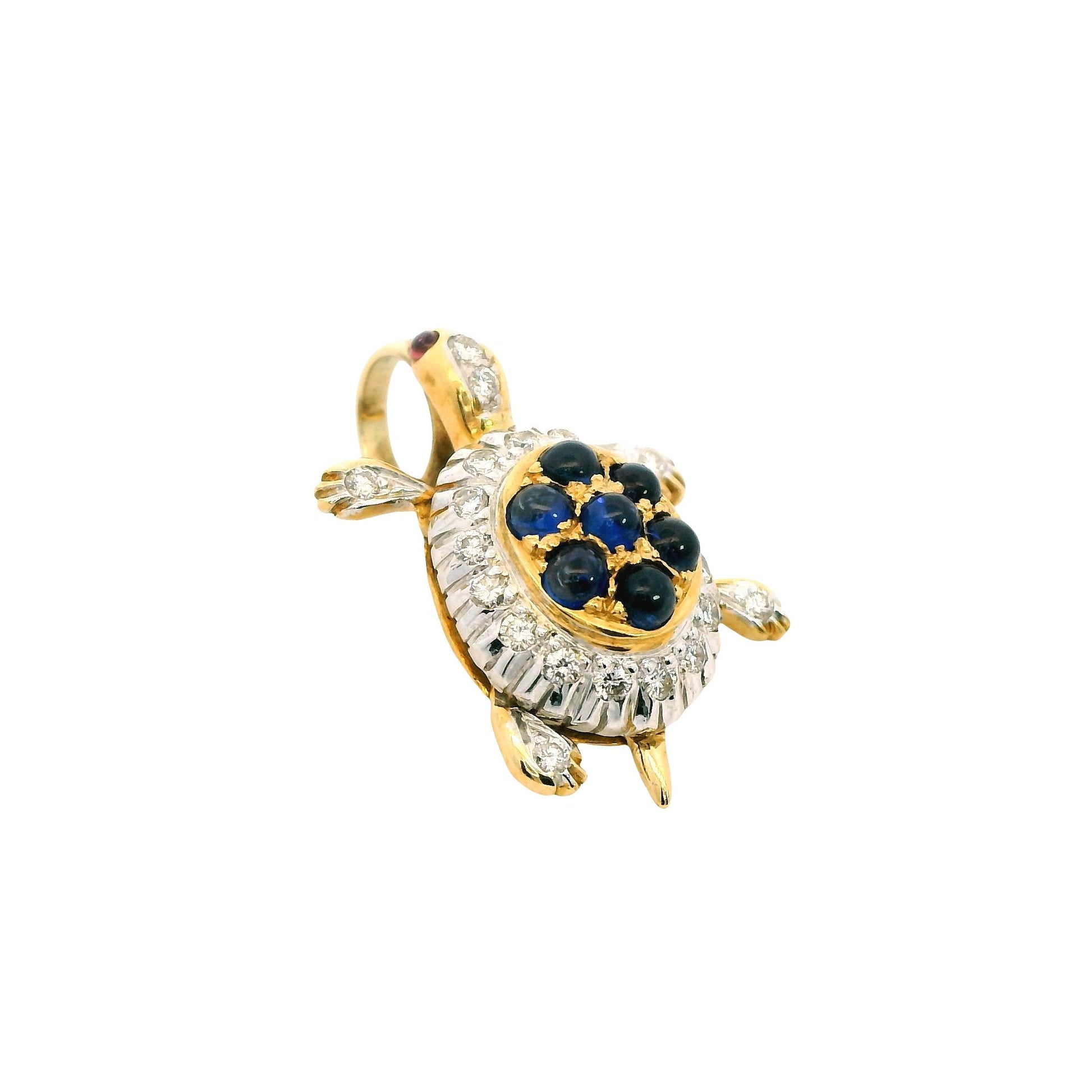 Blue Sapphire Turtle Charm in 18k Yellow & White Gold 3.21g.