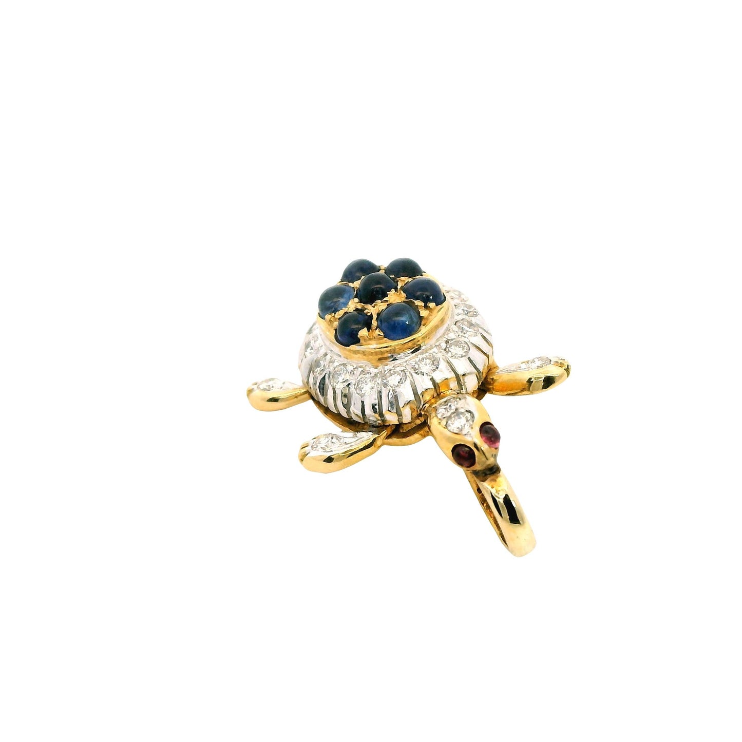 Blue Sapphire Turtle Charm in 18k Yellow & White Gold 3.21g.