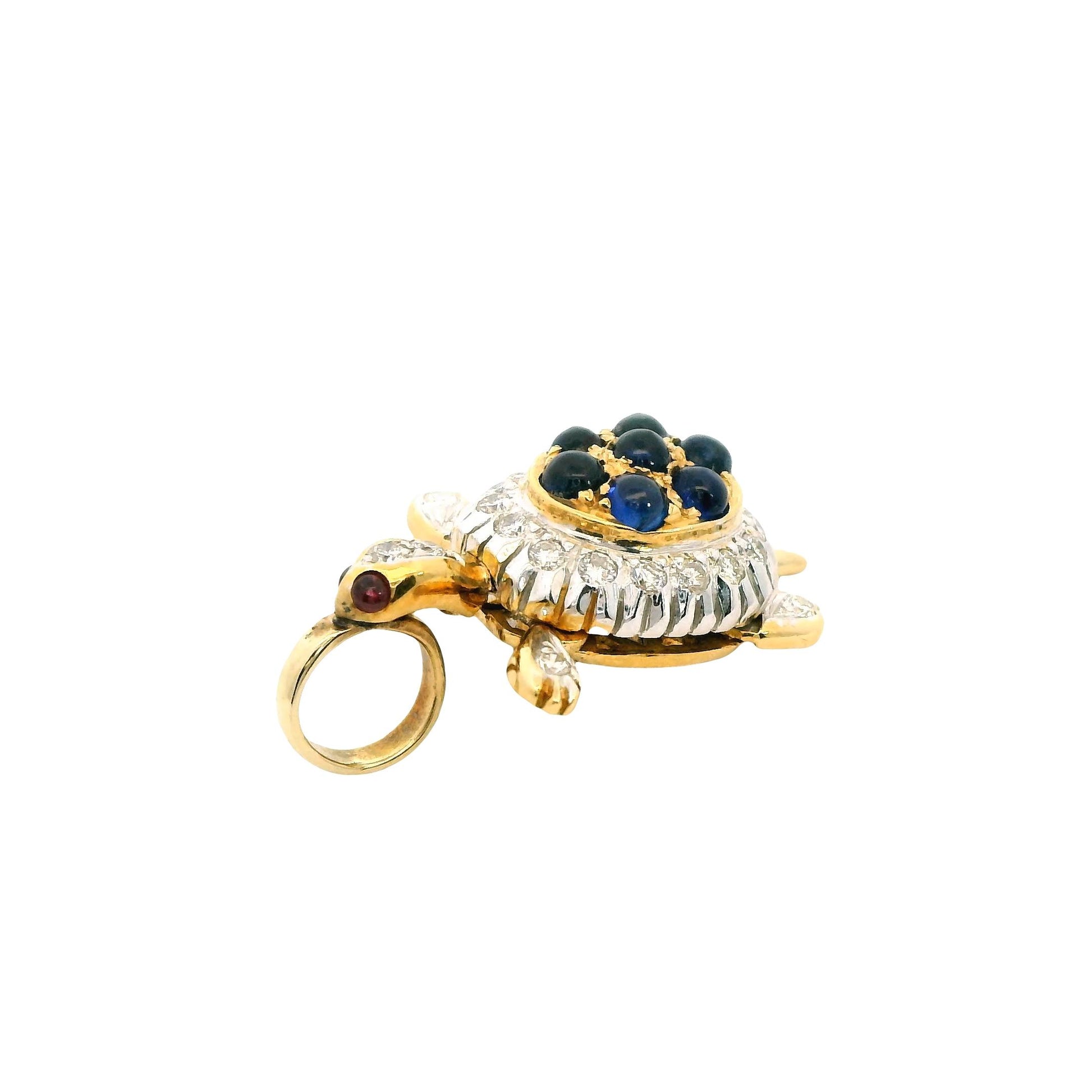 Blue Sapphire Turtle Charm in 18k Yellow & White Gold 3.21g.