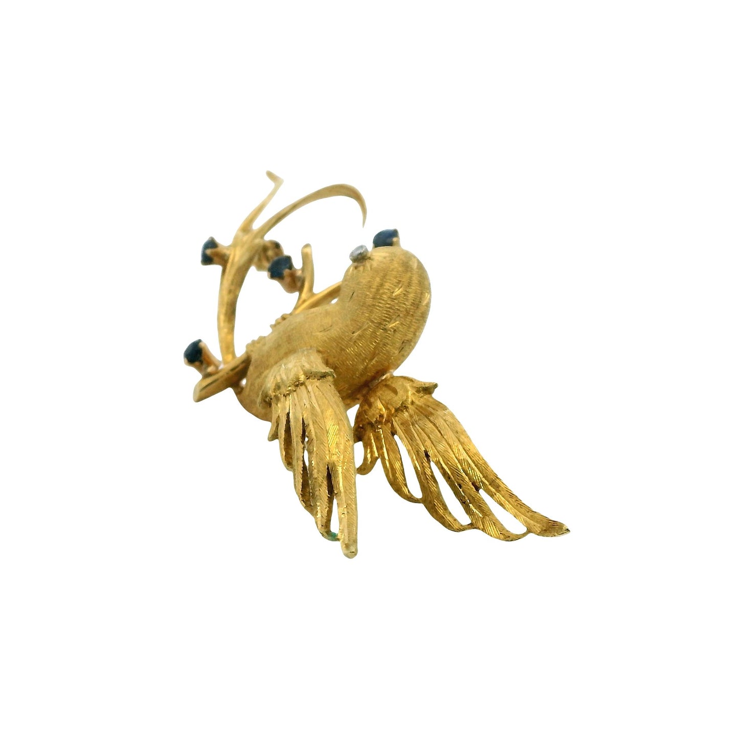 Vintage 18k Yellow Gold Humming Bird Brooch With Sapphire 18.06g.