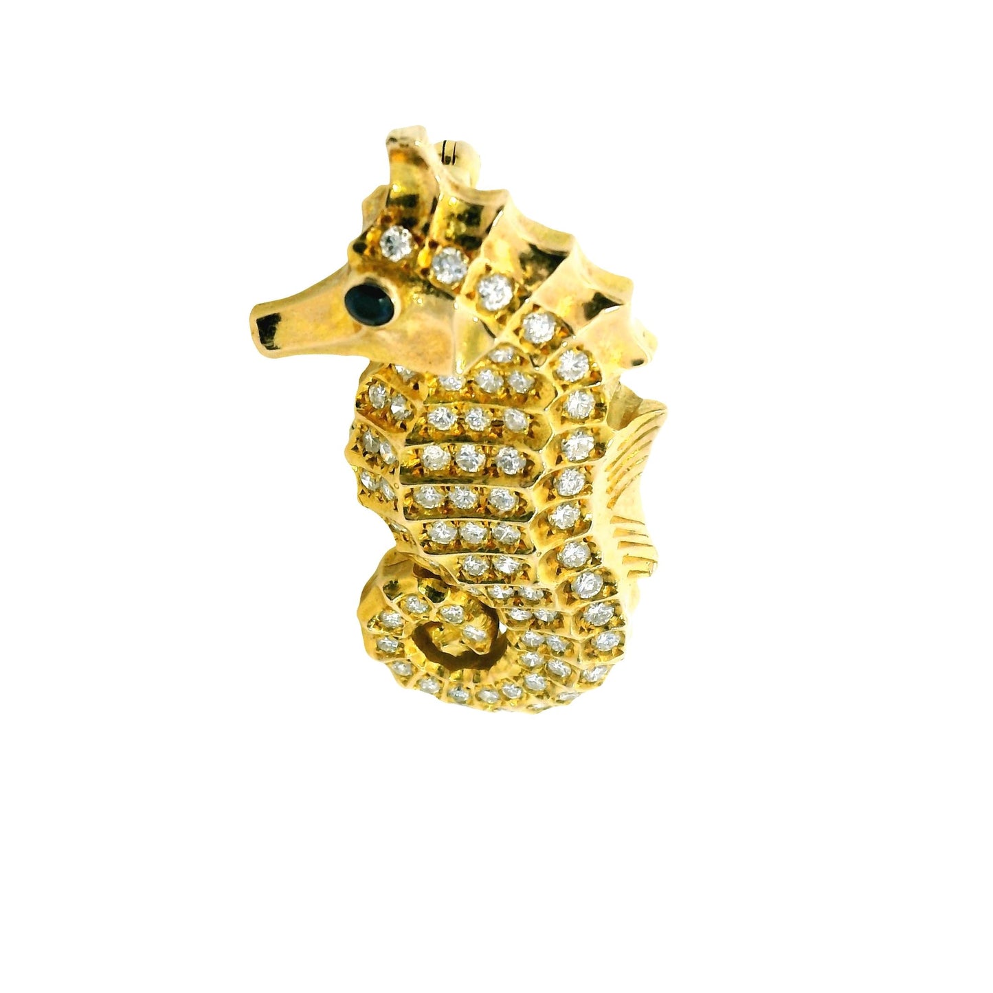 1 cttw. White Diamond Seahorse Brooch in 18k Yellow Gold 9.23g.