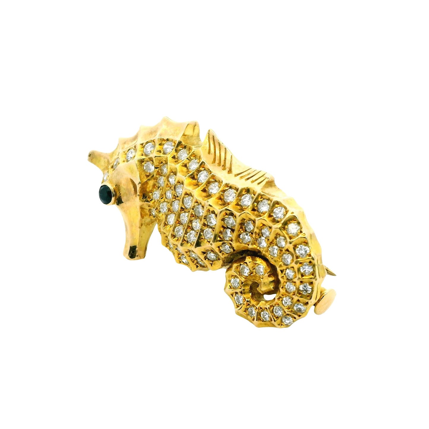 1 cttw. White Diamond Seahorse Brooch in 18k Yellow Gold 9.23g.