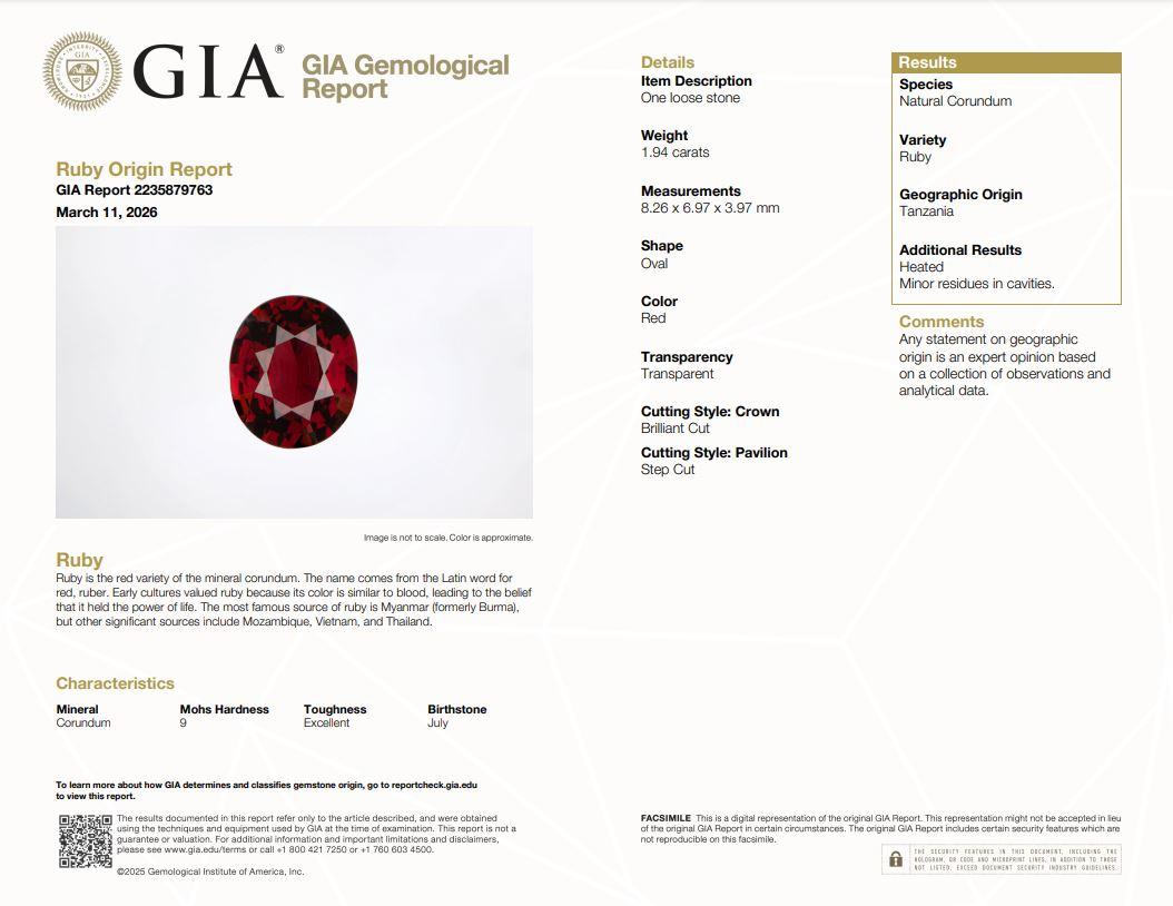 GIA Tanzanian 1.94ct Red Ruby & 0.40cttw White Diamond Ring 18k YG 5.5US