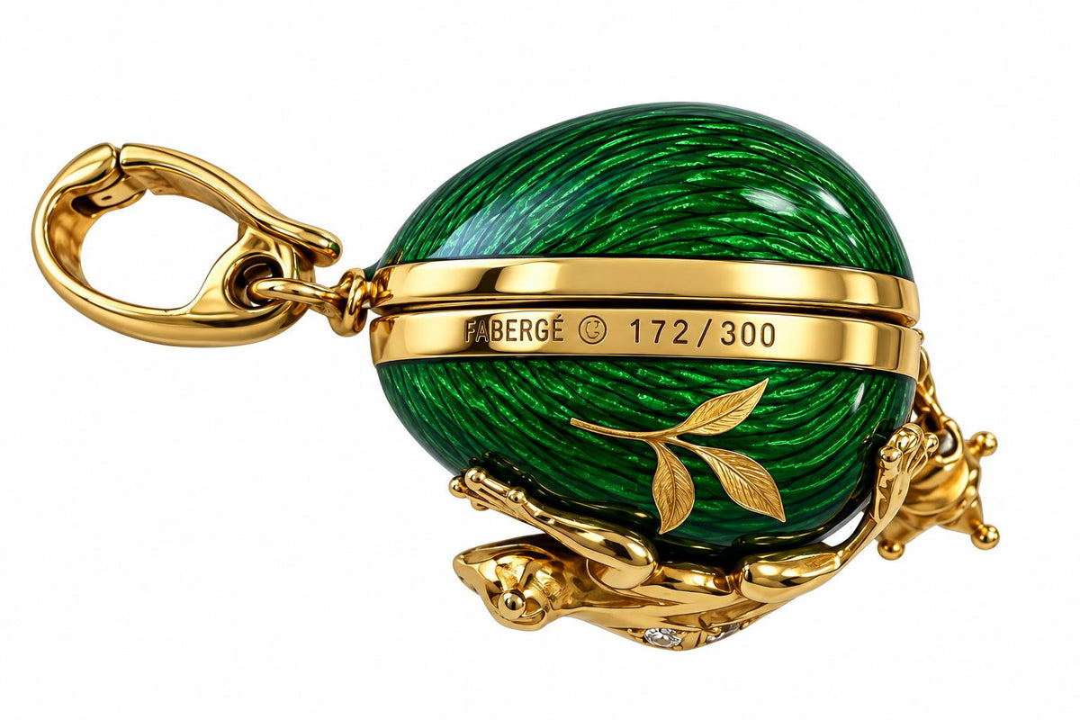 18k Yellow Gold Enamel Faberge Egg Pendant with White DIamonds 14.13g.
