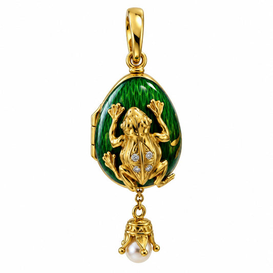 18k Yellow Gold Enamel Faberge Egg Pendant with White DIamonds 14.13g.