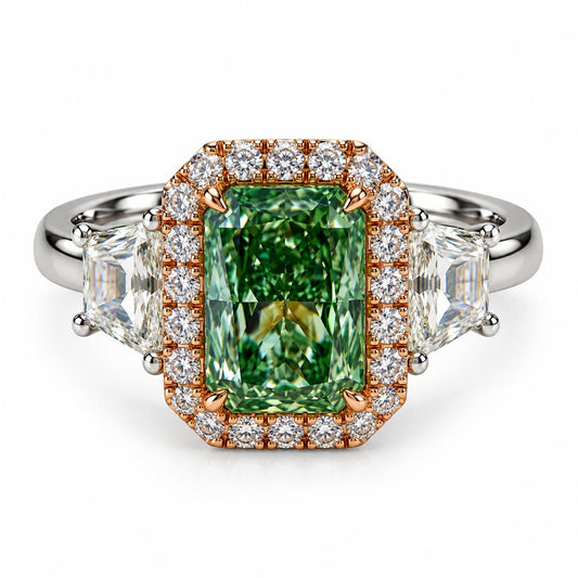GIA 1.34 Fancy Deep Yellow-Green & 0.74cttw White Gold Ring in 18k White Gold