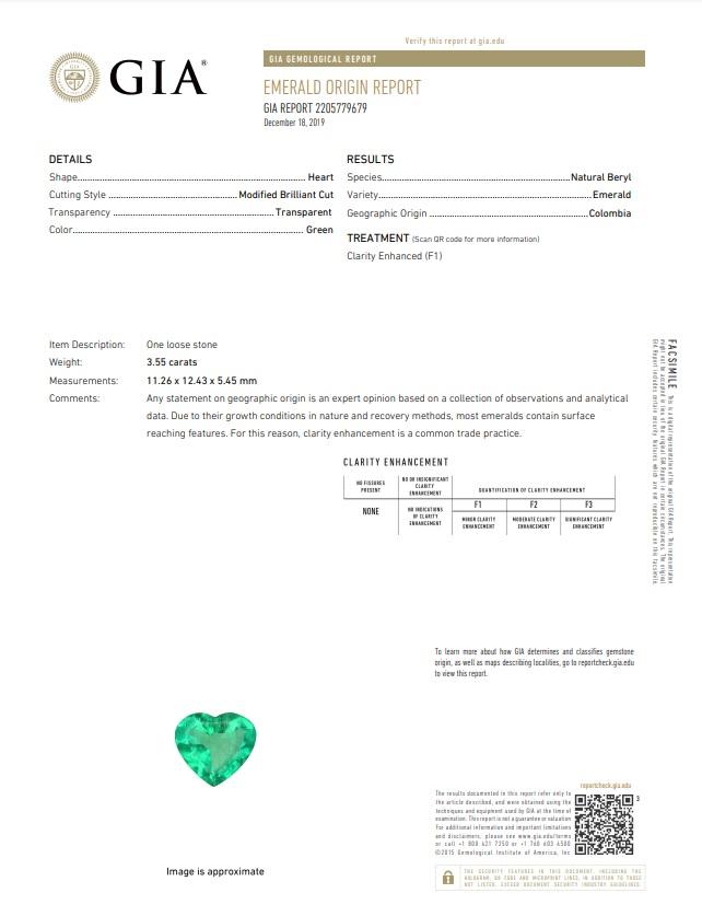 3.55 ct. Green Emerald Heart Shape & White Diamond Ring in 18k White Gold