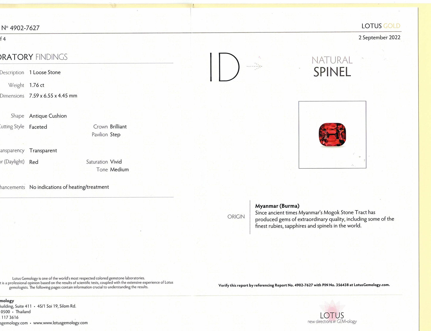 1.76ct. Red Myanmar Spinel & White Diamond Ring in 14k White Gold 5.75US